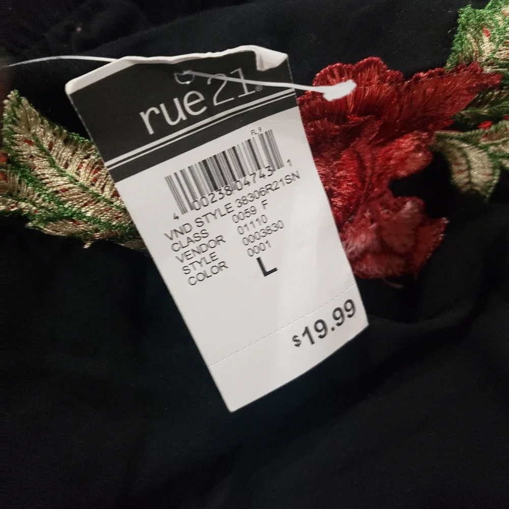Rue21 Black Maxi Skirt with Red Floral Embroidery Panels - Picture 2 of 2